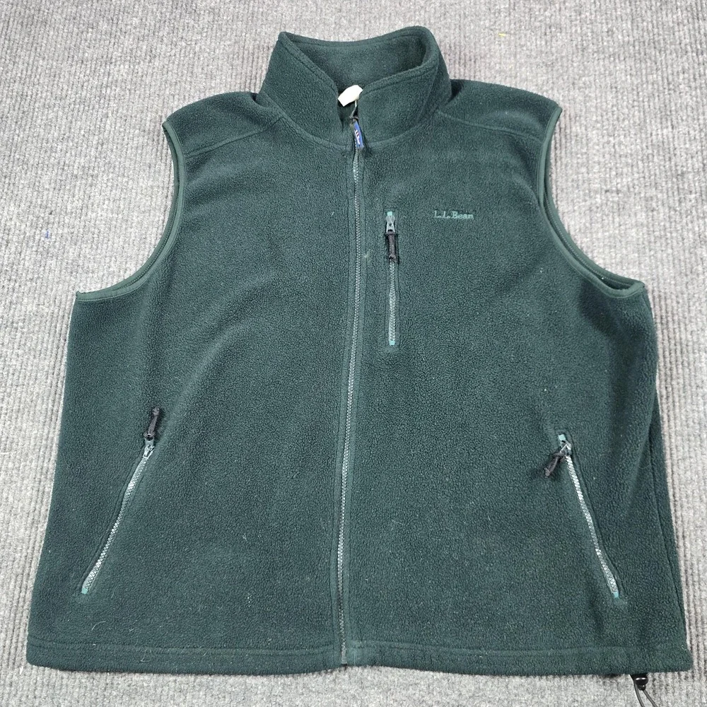 Vintage L.L.Bean Fleece Vest Mens 2XL Green Trail Model Full Zip Pockets Outdoor